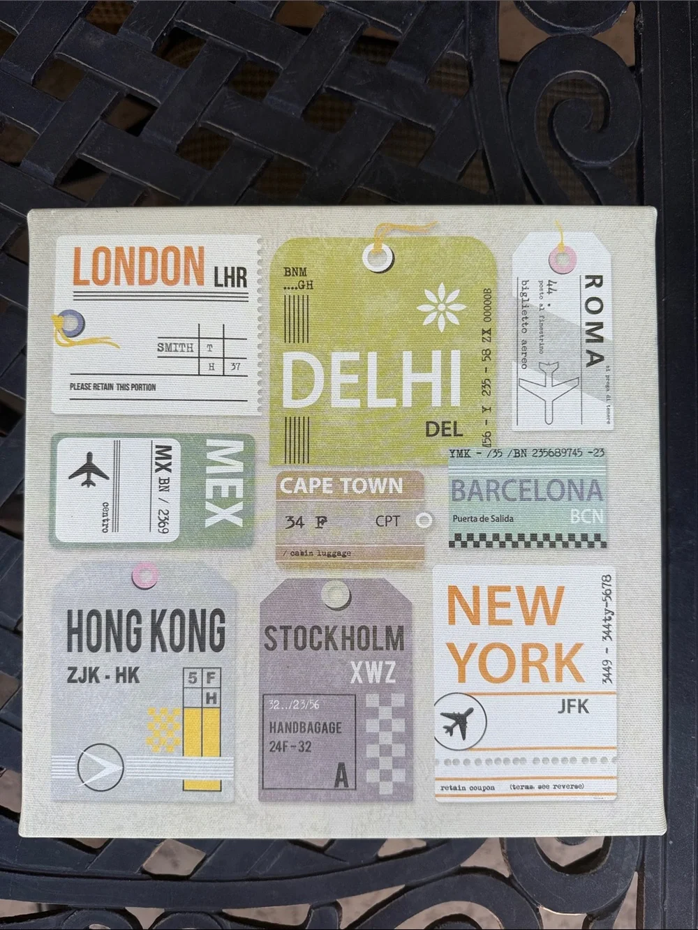 IKEA Travel Tag Canvas Wall Art - Beige, Green, Yellow, Purple, Blue